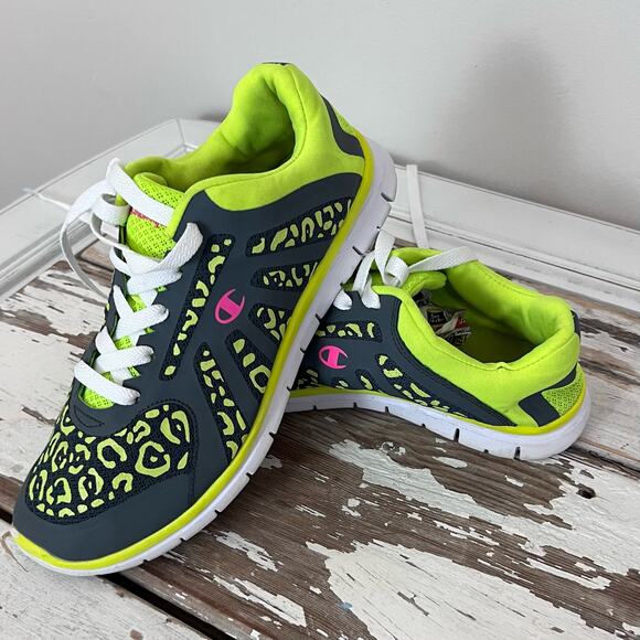 Champion Neon Yellow Leopard Print Running Training Shoe. Women's 5 1/2 S86B - Picture 2 of 8